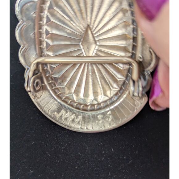 Belt buckle Sterling Silver Royston Turquoise Nev Oval,cast,oxidized,bezel set - Picture 6 of 10